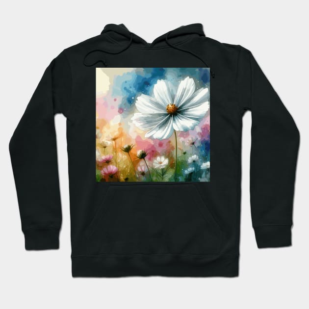White Cosmos Flower Hoodie by Jenni Arts